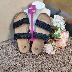 NWOT Black Woven SO Sandals